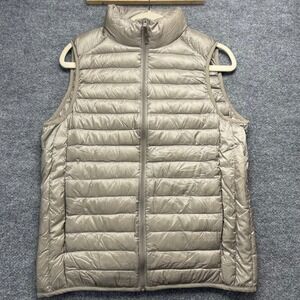 Uniqlo Ultra Light Down Vest Womens Medium Beige Full Zip Puffer 311-131364